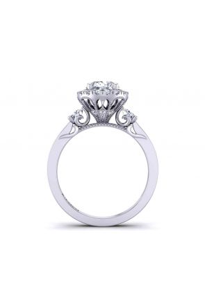  Antique Style channel  pavé 3-stone 1-carat halo 2.7mm engagement ring 1538D-3D 