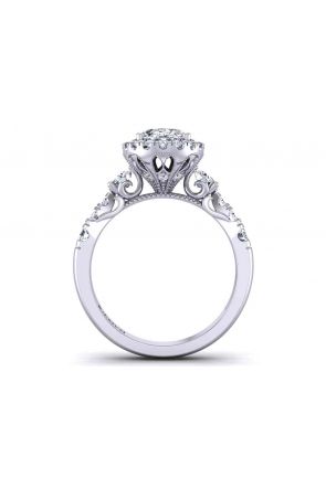  Oval Art Deco  filigree 3-stone round halo 3mm engagement ring 1538J-3J 