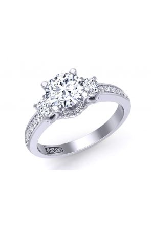  Designer Vintage style pavé 3-stone diamond ring HEIR-1345-3C 