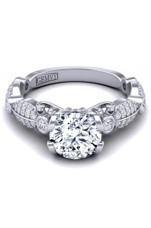 Vintage Style Custom micro pavé butterfly inspired diamond engagement ring. PP-1247-B 