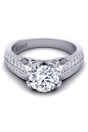 Floral Halo Two row bright set pavé engagement anniversary ring PP-1460-B 