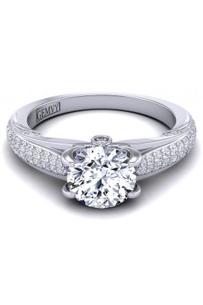 Modern Bold micro-pavé custom white gold diamond engagement ring SWAN-1436-F 