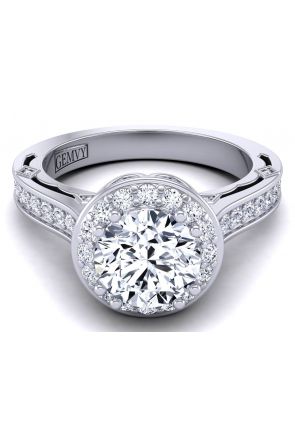 Halo pavé set floral vintage style cathedral semi-mount diamond engagement ring WIST-1517-C 