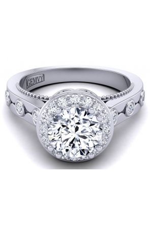  One-of-a-kind modern vintage style halo diamond engagement ring WIST-1517-H 