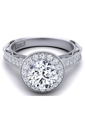 Halo Milgrain designer one-of-a-kind custom halo diamond engagement ring WIST-1529-HB 
