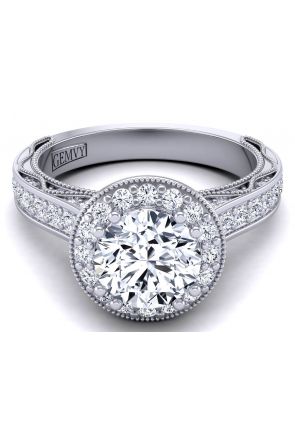 Halo 2.8mm pavé set round milgrain halo diamond engagement ring WIST-1529-HD 