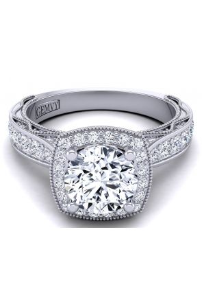 Modern vintage style cushion shaped halo diamond engagement ring WIST-1529-HF 
