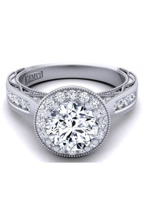 Channel Set Round channel set tapered band halo diamond engagement ring WIST-1529-HK 