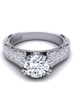 Vintage Style 3.3mm pavé set side diamond solitaire engagement ring setting WIST-1529-SC 