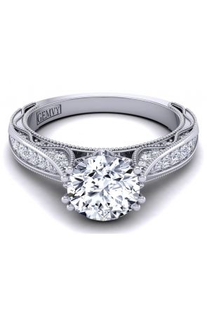  Slender pavé modern antique style diamond wedding ring. WIST-1529-SH 