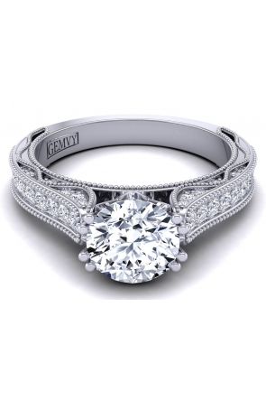 Vintage Style Petite "Bright" channel pavé set milgrain diamond engagement ring semi-mount WIST-1529-SN 