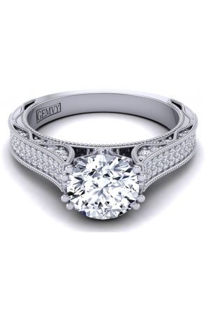 Edwardian Double row micro pavé designer diamond engagement ring. WIST-1529-SS 