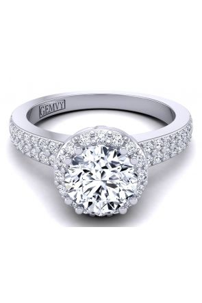 Modern Tapered double row pavé half-band halo diamond engagement ring WIST-1538-B 
