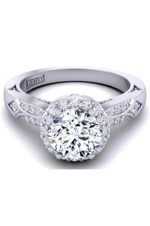 Art Deco Pave Engagement Ring WIST-1538-M -White gold color White gold