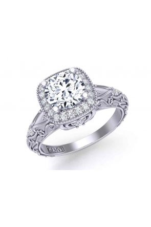 Engagement Rings Unique milgrain cushion-shaped halo engagement ring HEIR-1129-D 