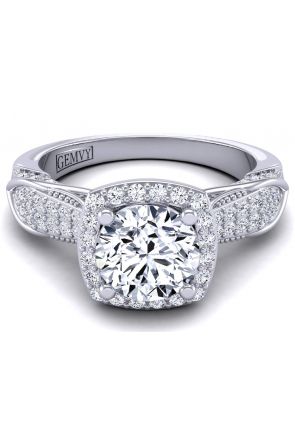  Filigree vintage halo diamond pavé engagement setting HEIR-1140-A 
