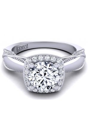  Plain band antique style halo diamond engagement ring HEIR-1140-G 