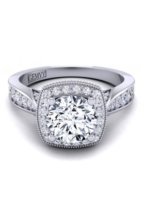 Simple Minimalist Graduated diamond band halo engagement ring HEIR-1476-E 