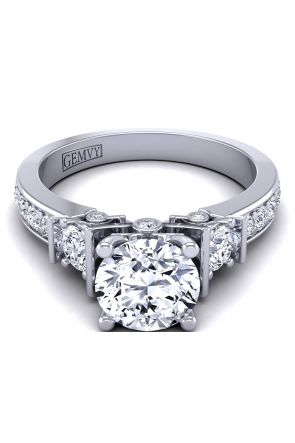 Three-Stone 3mm three-stone 18k diamond engagement ring. TLP3-1200-B3 