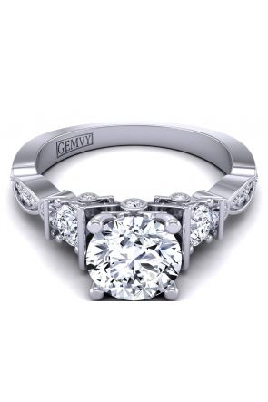 Three-Stone Vintage style 3-stone flower inspired diamond ring setting TLP3-1200-G3 