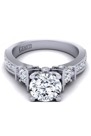  pavé set unique three-stone round diamond engagement ring TLP3-1200-H3 