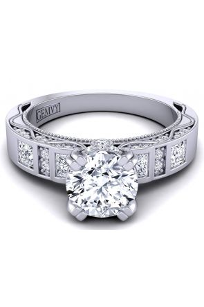 Art Deco Pave Engagement Ring WIST-1510S-CS-White gold color White gold