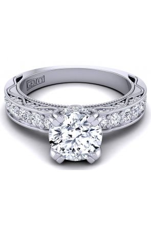 Edwardian Designer engagement ring with round pavé set diamond band WIST-1510S-HS 