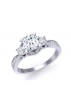  Unique tapered band pavé set round 3-stone engagement ring HEIR-1345-3E 