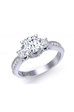 Three-Stone Vintage Style 3-stone round diamond engagement ring. HEIR-1345-3F 
