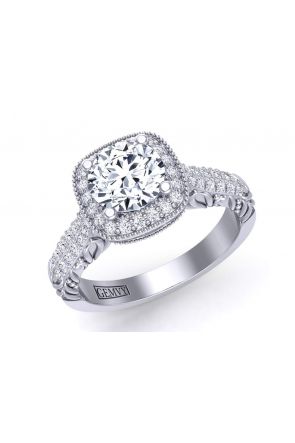 Victorian Antique filigree victorian style halo round diamond engagement ring HEIR-1345-HC 