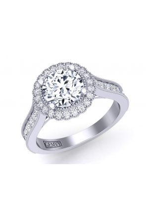 Floral Halo Milgrain pavé flower inspired halo diamond engagement ring HEIR-1539-HA 