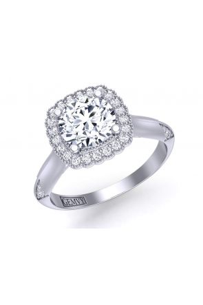 Victorian Unique band solitaire flower halo diamond engagement setting HEIR-1539-HF 