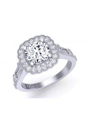 Floral Halo 18k gold Bezel accent designer halo engagement ring HEIR-1539-HG 