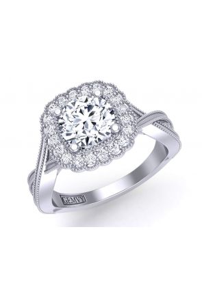 Floral Halo Modern Antique Inspired infinity band halo diamond ring HEIR-1539-HJ 