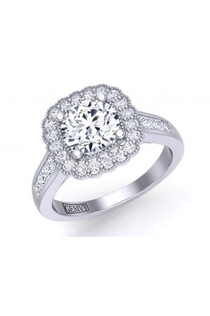  Princess-cut channel-set halo vintage style engagement ring HEIR-1539-HN 