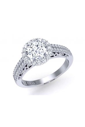  Floral halo double row pavé diamond engagement ring TEND-1180-HC 