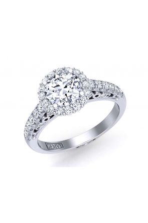 Floral Halo Slim band floral diamond halo engagement ring TEND-1180-HD 