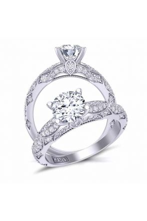  Elaborate 4-prong micro-Pavé heirloom  2.6mm engagement ring 1470S-18 
