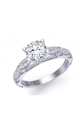  Elaborate 4-prong micro-Pavé heirloom  2.6mm engagement ring 1470S-18 