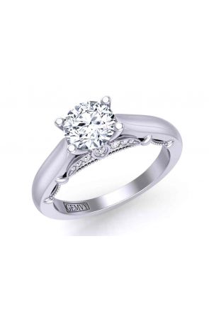 Solitaire Intricate 4-prong solitaire contemporary cathedral 2.6mm engagement ring 1470SOL-D 
