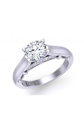 Solitaire Unique 4-prong solitaire traditional cathedral 2.6mm engagement ring 1470SOL-E 