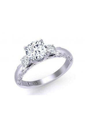 Three-Stone Detailed woven band round 3-stone 2.8mm engagement ring 1509-3A 