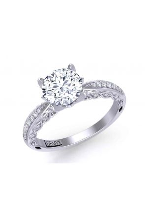 Nature-Inspired Slender graduated diamond Pavé 4-prong 2.5mm engagement ring 1509S-B 
