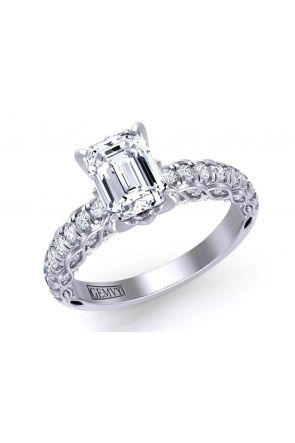 Nature-Inspired Emerald-cut Split U-cut Pavé side diamond solitaire   2.9mm ring 1509S-N 