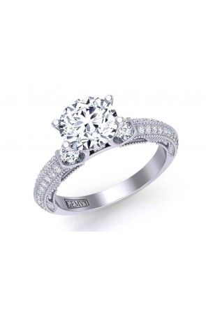 Micro-Pavé vintage style diamond  three-stone 3mm engagement ring 1510T-D 