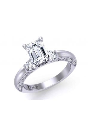 Emerald-cut solitaire unique vintage inspired 2.8mm engagement ring 1510T-K 