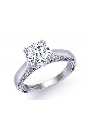 Solitaire Unique double prong solitaire vine inspired 3mm engagement ring 1529SOL-B 