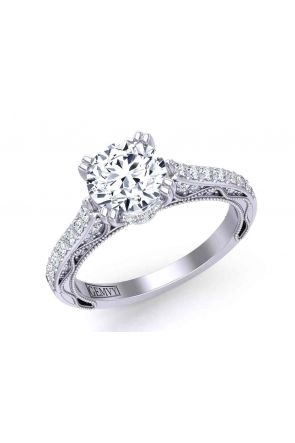  Modern petite flower inspired double prong pavé 2.5mm engagement ring 1529X-A 