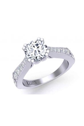 Unique double prong surface pavé slender round 3.7mm engagement ring SWAN-1149-B 