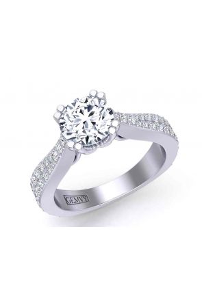 Tapered shank micro-pavé double prong round 3.6mm engagement ring SWAN-1149-C 
